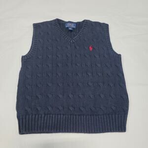 Polo Ralph Lauren Boys Sweater Vest navy 4 4T v neck cable preppy easter